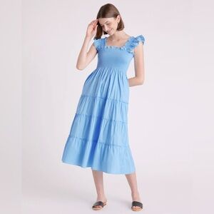 100% Organic Cotton Smocked Midi Dress Quince Size M Cornflower Blue
